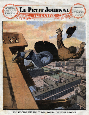 Suicide of a man in despair from the top of the Cathedrale Notre Dame de Paris"Le petit journal" 12/04/1925