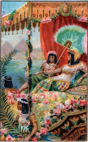 Cleopatre Cleopatre VII Thea Philopator (69-30 BC), Queen of Ancient Egypt, with her servants - Chromolithography of the late 19th century