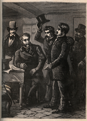 Sergeant Charles Goubin is being arreted by Eugene-Francois Vidocq, c.1900 (print)