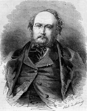 Portrait of Eugene Guinot (1812-1861), French journalist, novelist and playwright. Also known as Pierre Durand and Paul Vermond. Engraving in “” Le Monde Illustré”” n¡202 of 23 February 1861.
