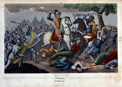 Battle of Poitiers: Charles Martel defeated between Tours and Poitiers, 1825 (engraving)
