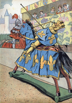 Scene of the history of France in toys: The death of the King of France Henry II, 1908 (print)