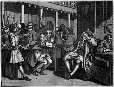 Illustration “Industry and Idleness”, "Zele and laziness" recounting the careers of two apprentices, 1747 (engraving)