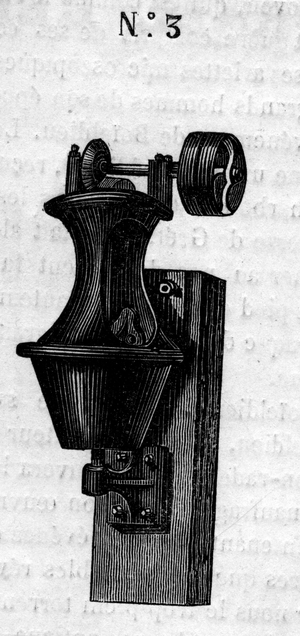 Agricultural machine: a root cut used to prepare vegetables for betail, 1860 (engraving)