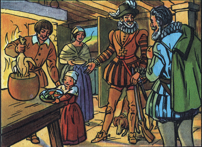 Henry IV and the chicken in the pot. Anonymous illustration in "Collection des souverains et chefs d'état de la France". 20th century.