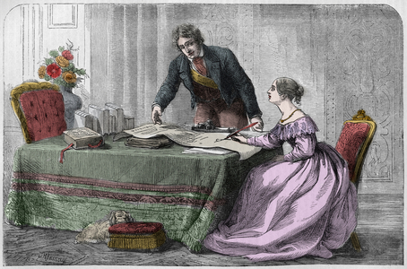 Lord Melbourne (William Lamb - 1779-1848) instructing the young queen Victoria
