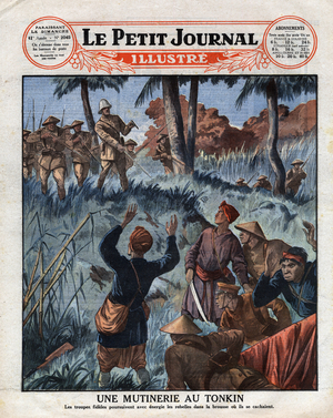 Mutiny in Tonkin: Tonkinese riders and native revolutionaries attack the French camp of Yen Bay in Tonkin, 1930 (print)
