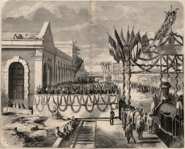 Inauguration of the railway from Toulouse to Sete in 1857. Engraving in “Le Monde illustrious”” from 1857. Private collection.