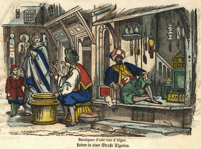 Stores on a street in Algiers, 19th century (print)