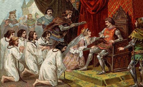 Burghers of Calais in front of Edward III king of England in 1347 (chromo)