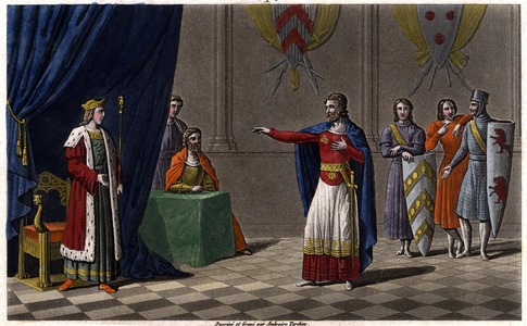 Louis V le Faineant, proclaimed King of France by the protection of Hugues Capet, future king of France, in 986, 1825 (engraving)