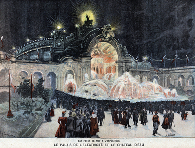 The Palace of Electricite and the Water Castle during the night celebrations at the World Exhibition in Paris in 1900 - in “Le Petit Parisien””, 1900.