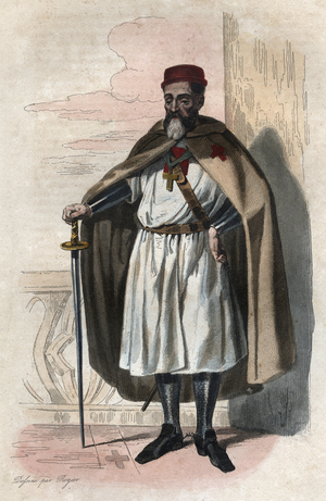 Portrait of Jacques of Molay, Grand Master of the Knights Templar, 1836 (engraving)