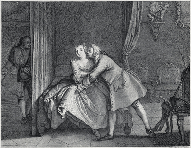 The earmaker and the mould racking illustration for Les contes de La Fontaine, circa 1743”. engraving by Charles-Nicolas Cochin (1715-1790).