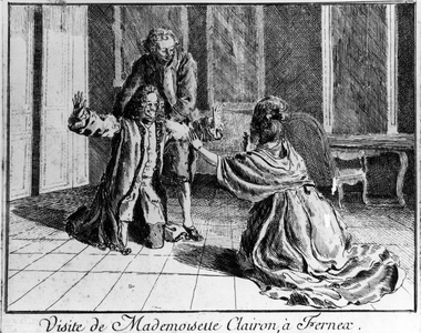 Miss Clairon (Mademoiselle Clairon Josephe Leris de La Ttude dit Mademoiselle Clairon (1723 -1803) French actress, visited Ferney a Voltaire Engraving 18th century.