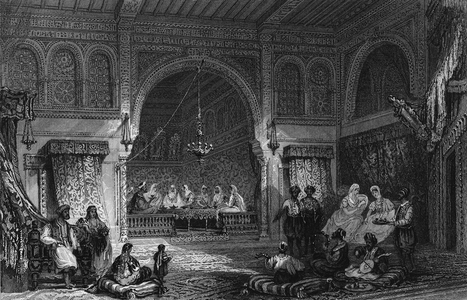 Interior of a women's room, in Algiers, 19th century, in “L'Algerie ancienne et moderne”” by Leon galibert, 1844.