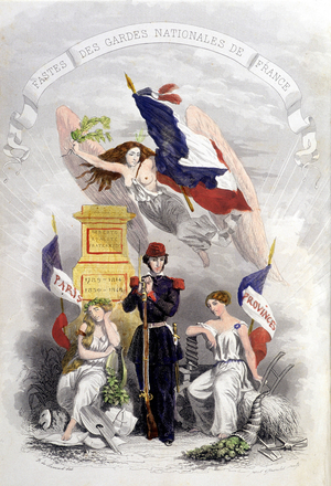 Allegory of the French Revolutions, 1789, 1830, 1848 and the National Guard, 1849 (engraving)