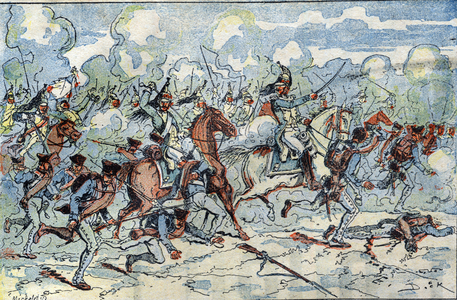 The Battle of Iena on October 14, 1806. Napoleonic War. Prussians are watched by the dragons of Murat.