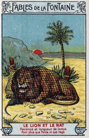 The Lion and the Rat - Fables by Jean de La Fontaine (1621-95) -Chromolithography of the end of the 19th century Private Collection
