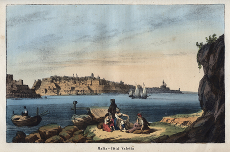 View of Valletta (Malta) in the 19th century - engraving from “” Usi e Costumi di Tutti i i Popoli dell'Universo. Ovvero Storia del governo, delle leggi, della milizia, della religione di tutte le nazioni dai piu remoti tempi fino ai giorni nostri” 1856