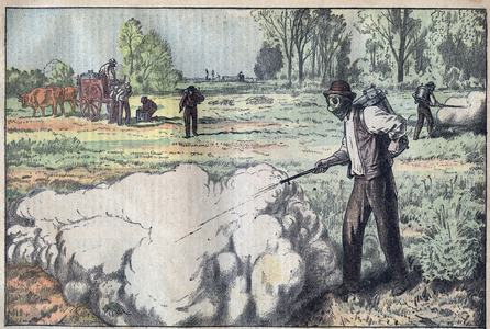 The destruction of the mulots by the asphyxiating gas in the Dawn, 1923 (print)