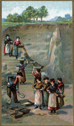 Manufacture of porcelain, Kaolin quarry. Chromolithography of the end of the 19th century