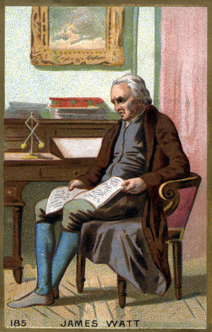 James Watt (1736 -1819) in his office. 19th century chromolithography.