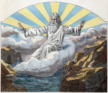 God creating the world - La création de la terre - "Histoire sainte" circa 1890 - engraved in color by Henri Grobet