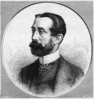 Portrait of Charles Raymond La Croix de Chevrieres de Saint-Vallier (count of Saint Vallier, 1833-1886), French diplomat and politician, representing France in the German army in 1873. Engraving in “” Le Monde Illustré”” n°858 of 20 September 1873.