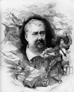 Portrait of Hippolyte de Villemessant (1810-1879), French journalist, founder of the “Figaro”. Engraving in “” Le Monde Illustré”” n°1151 of 19 April 1879.