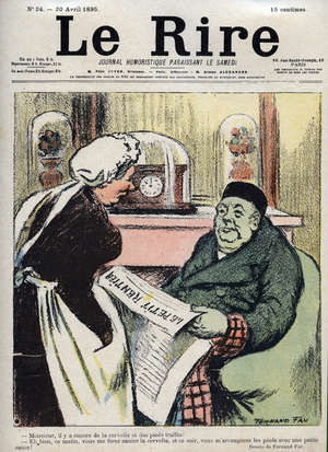 Rentier et sa bonne - Comedy drawing by Fernand Fau - "The Rire", April 20, 1895