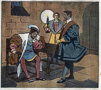 History of France: Maintains King Francois I defeated at the Battle of Pavia and prisoner in Madrid prison with his enemy King Charles V, 1923 (print)