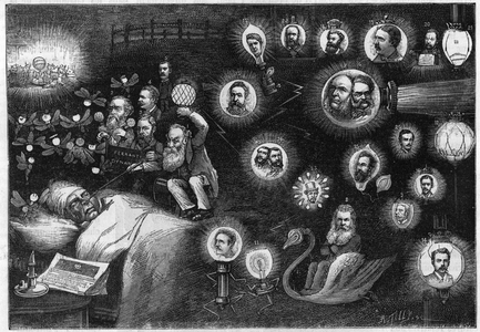 English electric cartoon. - The dream of a gas company, 19th century (engraving)
