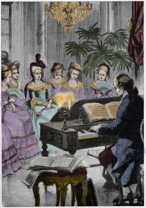 Christoph Willibald Gluck before the queen Marie-Antoinette at Trianon - Christoph Willibald Gluck, German composer playing in front of Queen Marie Antoinette at Trianon