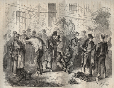 Forcats selling their belongings before entering the Toulon Bagne in the 19th century“Histoire des bagnes depuis leur création à nos jours" by Pierre Zaccone.
