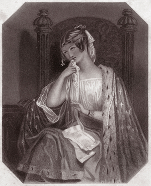 Cordelia (King Lear) (King Lear) - in - “” Shakespeare Women's Gallery, collection of forty-five serious portraits by early London artists, enriched with critical and literary notices””” circa 1838 - from “” Gallery of the women of Shakespeare, Collection of forty five portraits engraved by the first artists of London, enriched by critical and literary notes””, circa 1838