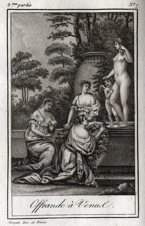 Aphrodit.  “Lettres a Emilie sur la mythologie” by Charles Albert Demoustier, 1819 (engraving)