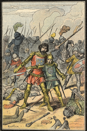 John II the Good and his son Philip the Hardi at the Battle of Poitiers in 1356 (litho)