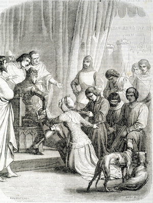 Burghers of Calais in front of Edward III king of England in 1347 (chromo)