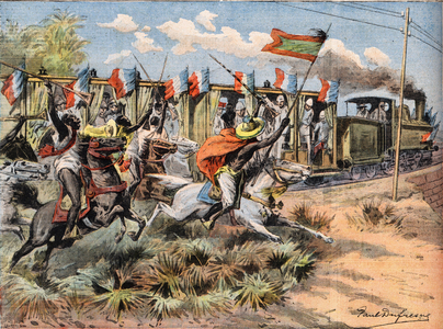 A ministeriel train escorted by a fantasy: the inauguration of the railway line by the French minister Raphael Millies-Lacroix17/05/1908 (print)