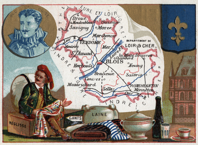 Loir-et-Cher, Centre, France. Liquisse, Gloves and Wool. Series on the French Departments. , c.1920 (chromo)