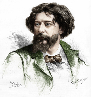 Portrait of Alphonse Daudet, French writer, alte 19th century (engraving)
