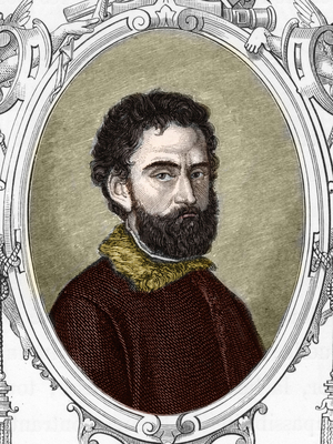 Portrait of Giorgio da Castelfranco dit Giorgione (1477/8-1510). Engraving of 1859 in “” the galleries of Europe - Italy “” by armengaud. Private collection.