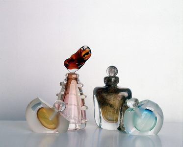 Design perfume bottles designed by the contemporary glassware of V. Monot a Biot (Maritime Alps).