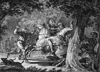 Assassination of Childeric II, 675: the king of the Franks (circa 653-675) was killed in the forest of Lognes by Bodillon, a lord whom he had whipped. Engraving of the 18th century.