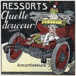 Mechanical traction: shock springs of an automobile. Anonymous illustration from 1925. Private collection.