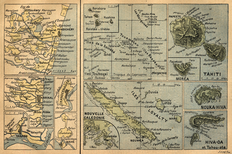 Geographic map of the French colonies in Oceania in 1891. Engraving in “” La Terre Illustree”” n°68 of 18 February 1892.