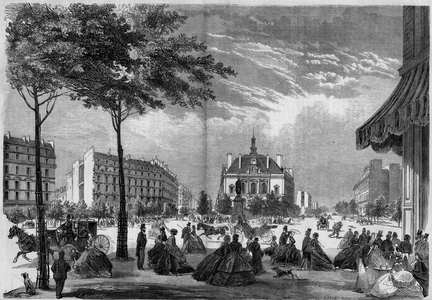 Transformations of Paris under the Second Empire, Paris Haussmann: the new town hall of the XI arrondissement in Paris. (You can see Voltaire Boulevard and Parmentier Avenue). Gravity from 1865.