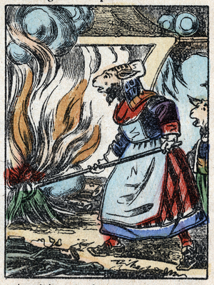 Illustration of the tale "The wolf, the goat and the seven birches", late 19th century (print)