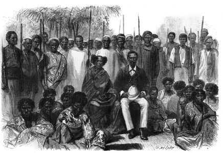 The queen of the Sakalaves, Anarina and her husband of howa origin, came under the protection of France during the expedition from Madagascar. Engraving in “” Le Monde Illustré””, 1884. Private Collection